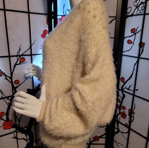 BLACK RIVAT G-III APPAREL BIG FUZZY CREAMY XL LADIES KNIT W/GOLD LUREX SPARKLE - Picture 3 of 9